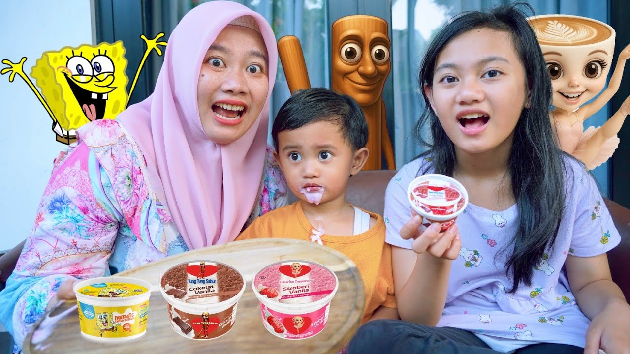 AZAM MAKAN ES KRIM ANOMALI 🍦ES KRIM CUP TUNG TUNG SAHUR DAN SPONGEBOB 