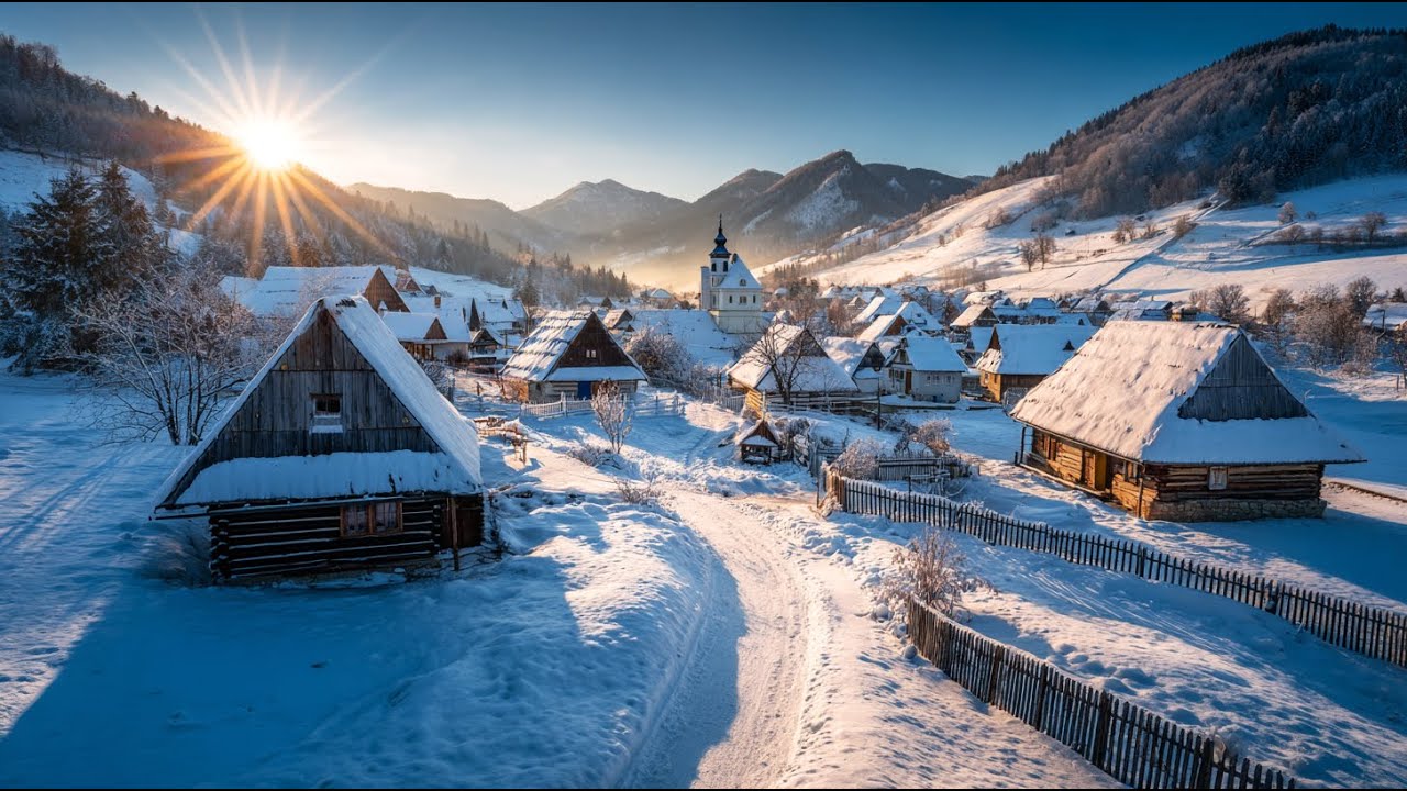 Winter Wonderland Village Walk | Countryside Mountain Walk in Terchov&aacute;, Slovakia