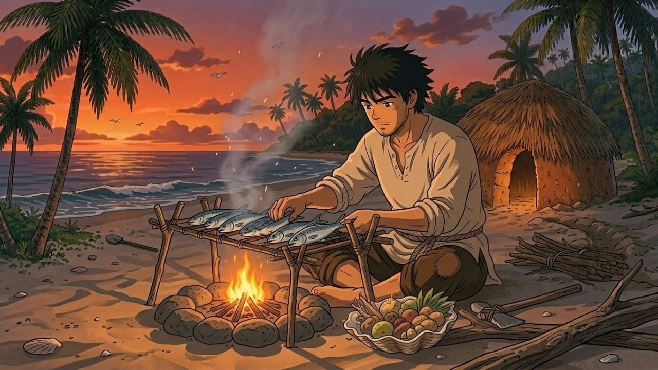 Alone Survival on a Tropical Beach – Building a Dome House From Scratch | Ghibli Style