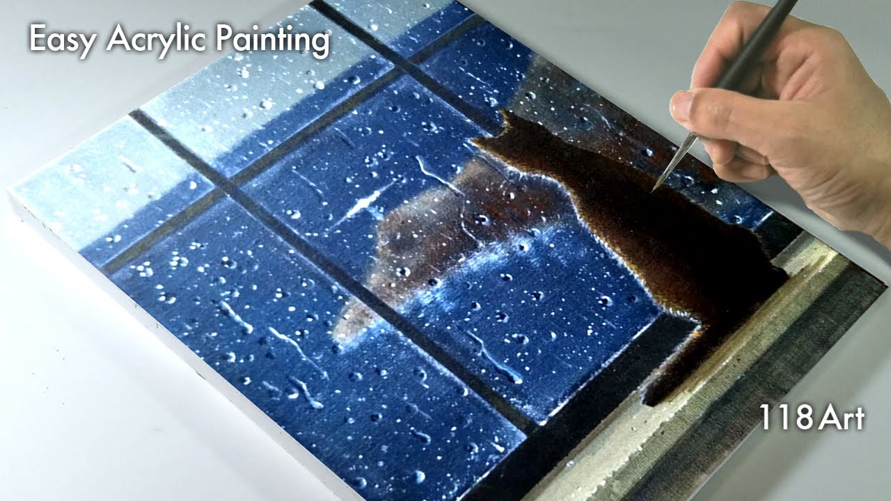 ”雨の日、灯台を見つめるネコ ”　雨粒の描き方