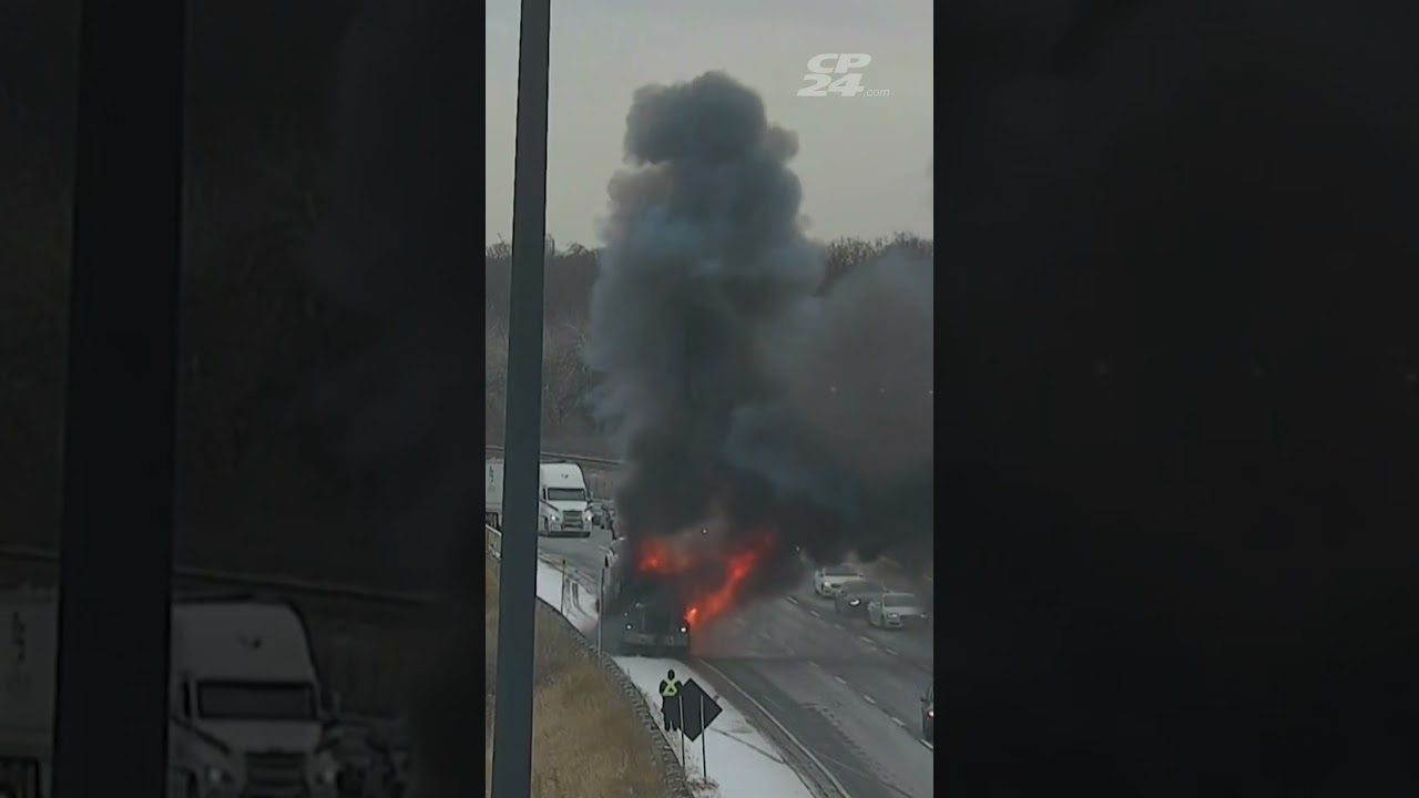 WATCH: This vehicle fire exploded during a live CP24 traffic update