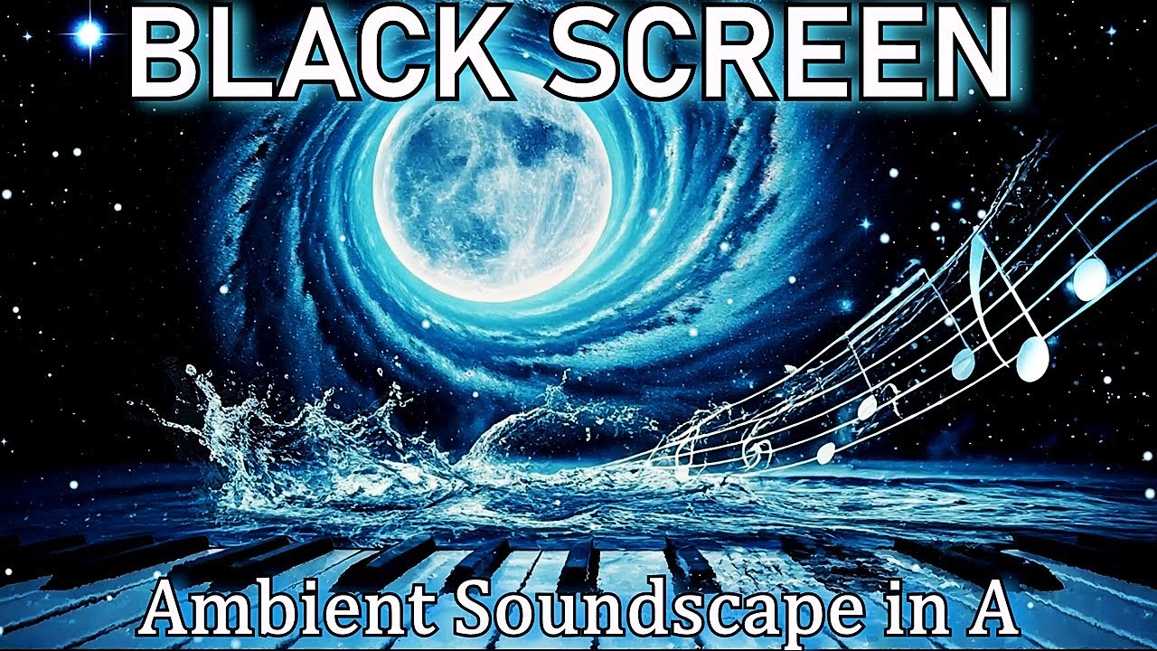 Tranquil Soundscape in A, Ambient Background Piano Music, Black Screen Deep Sleep Music No Ads