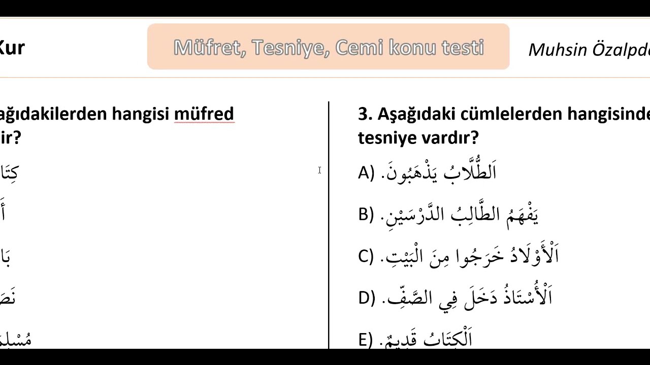MÜFRET TESNİYE CEMİ İSİMLER KONU TESTİ | SORU ÇÖZÜMÜ | TOPLAM16 SORU