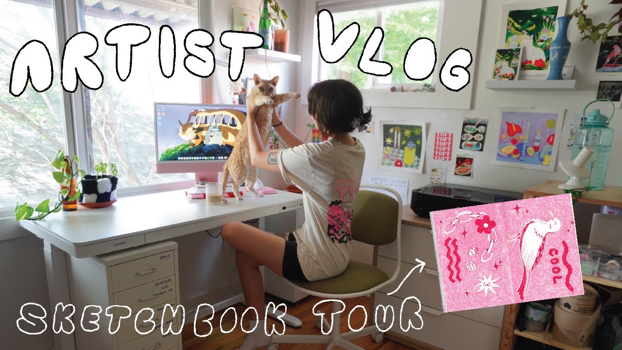 ART STUDIO VLOG ✷ getting a standing desk, sketchbook tour, and opening art mail!