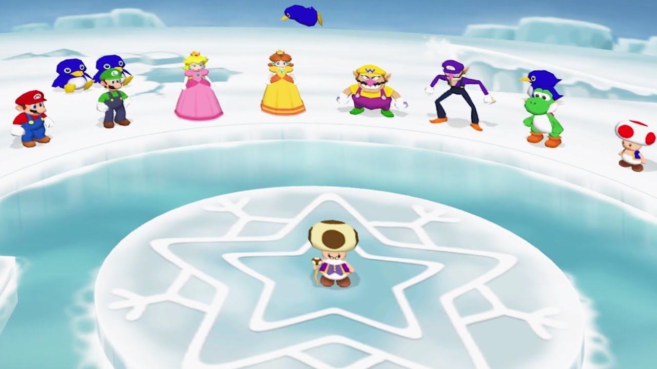 Mario Party 7 - 8 Player Ice Battle - Mario Luigi Peach Daisy Wario Waluigi Yoshi Toad