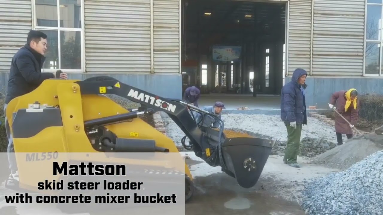 Mattson ML550 skid steer loader with concrete mixer bucket