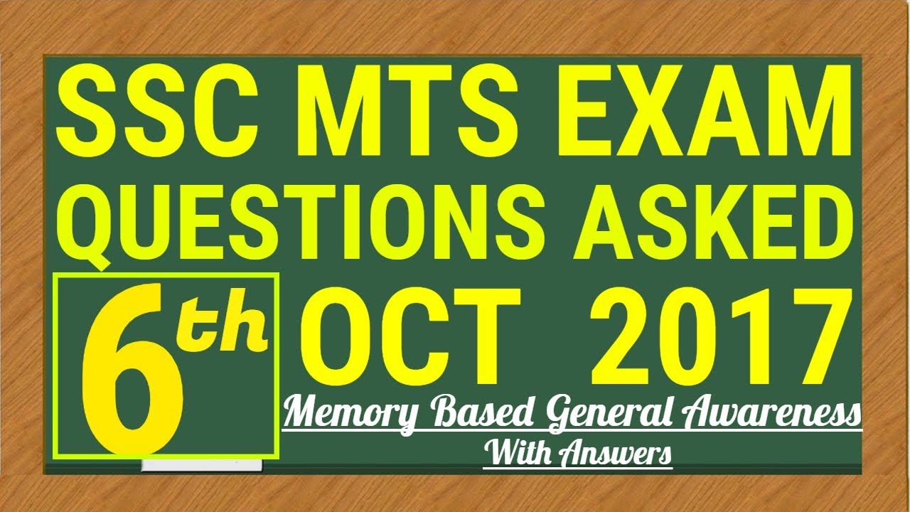 6 OCTOBER ASKED QUESTIONS | SSC MTS EXAM 2017 | WITH ANSWERS