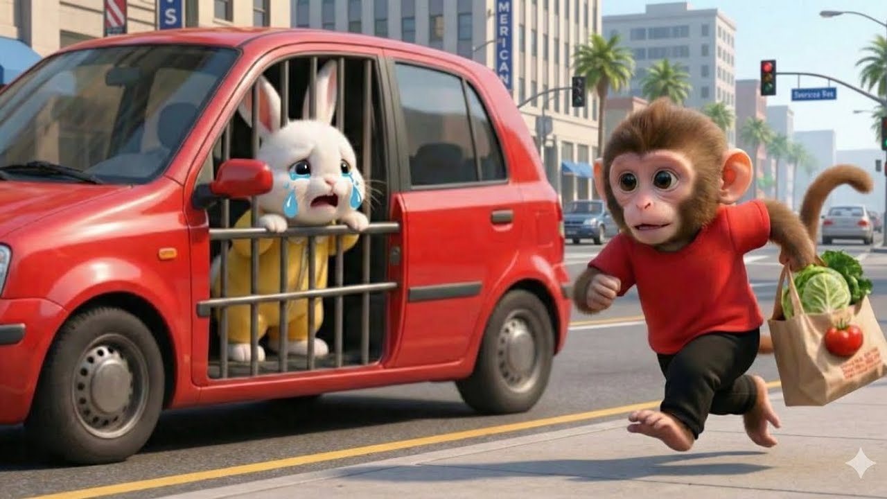 Monkey Saves Baby Rabbit from Car 🚗🐒 Funny Animal Cartoon Video 🐰✨