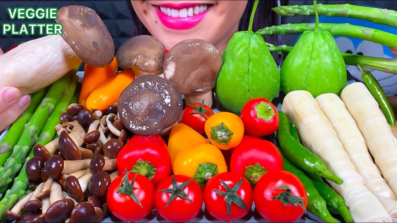 ASMR RAW & BOILED VEGGIE PLATTER, MUKBANG MASSIVE Eating Sounds