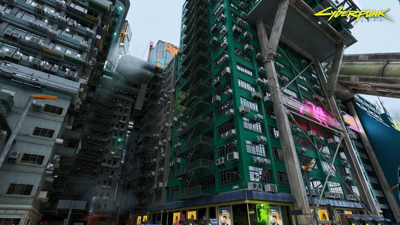 Cyberpunk 2077 – Kabuki District Walk | Cloudy Urban Ambience | 4K Path Tracing