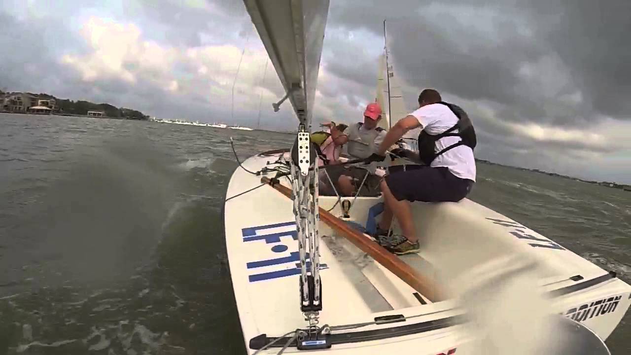 C-scow mast coming down up wind, and a close encounter port boat