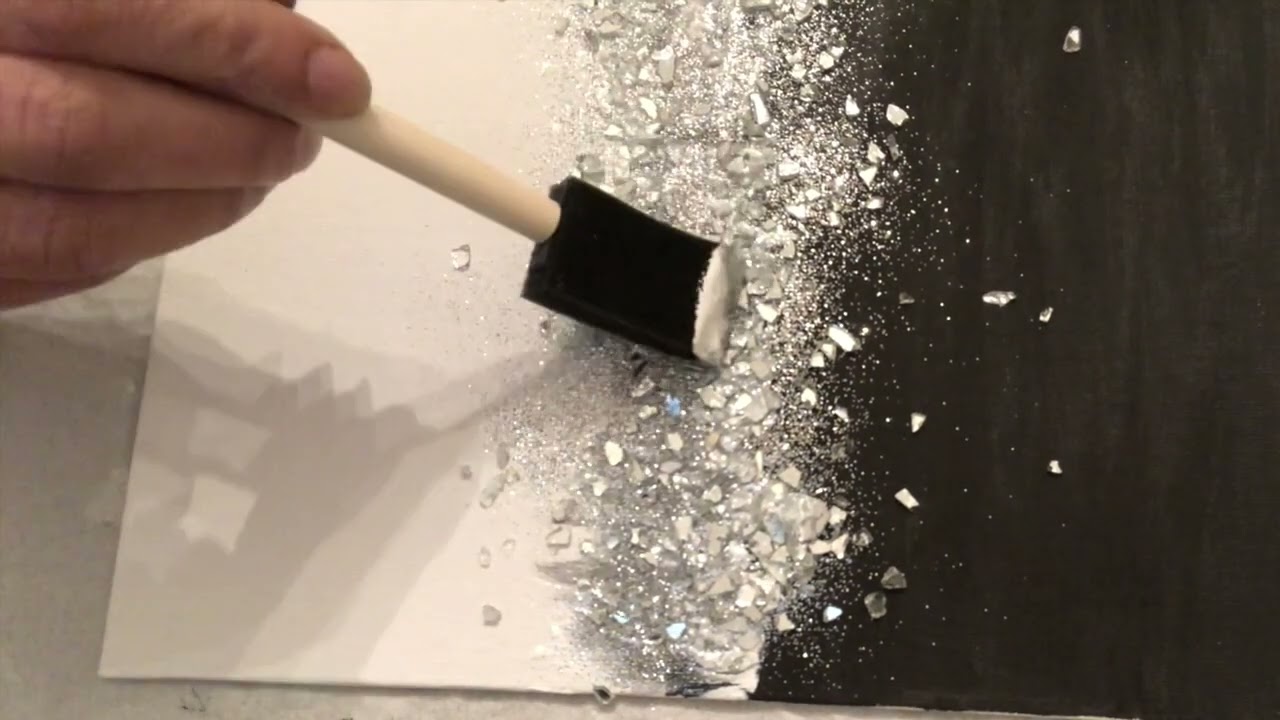 DIY Black and White Crushed Glass Glitter Wall Art