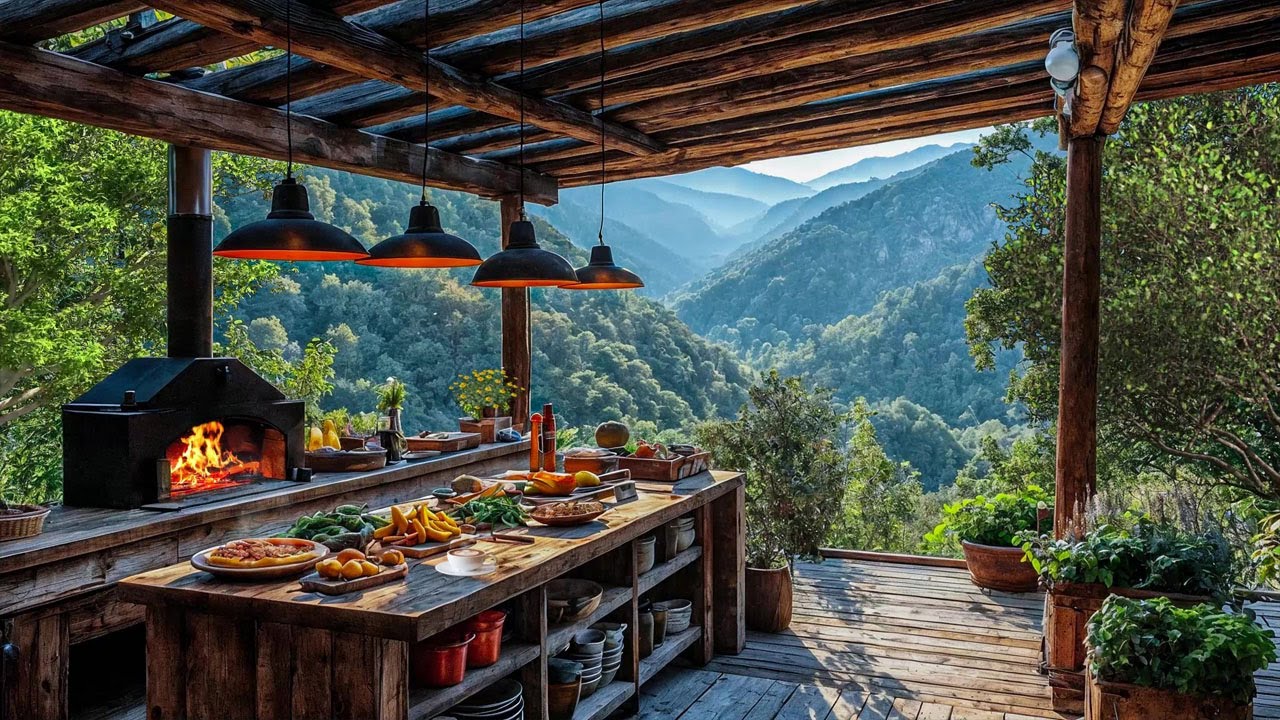 ASMR Mountain Kitchen Ambience 🔥 Crackling Fireplace & Nature Sounds for Sleep & Focus