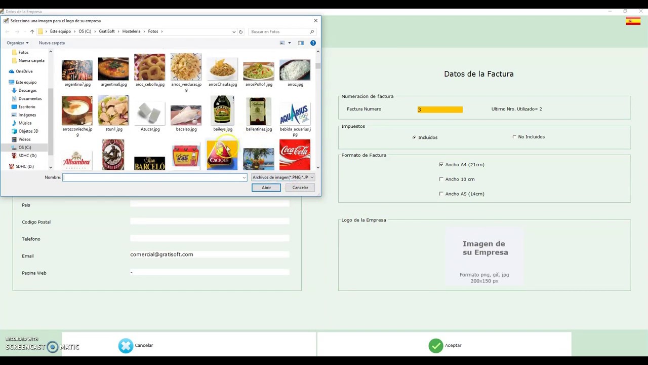 Programa Tpv para Restaurantes GratiSoft configuraci&oacute;n de empresa