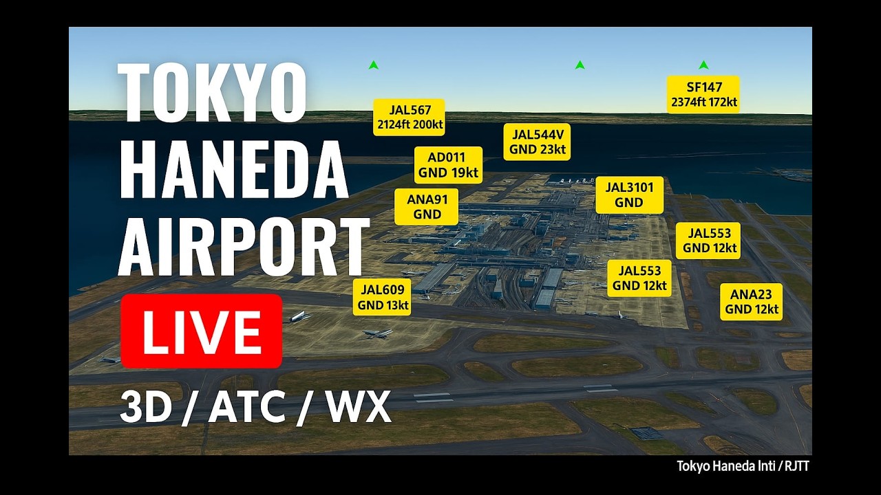 LIVE 3D Tokyo Haneda Airport 東京羽田空港(RJTT) ATC + WX(25/2/2026)