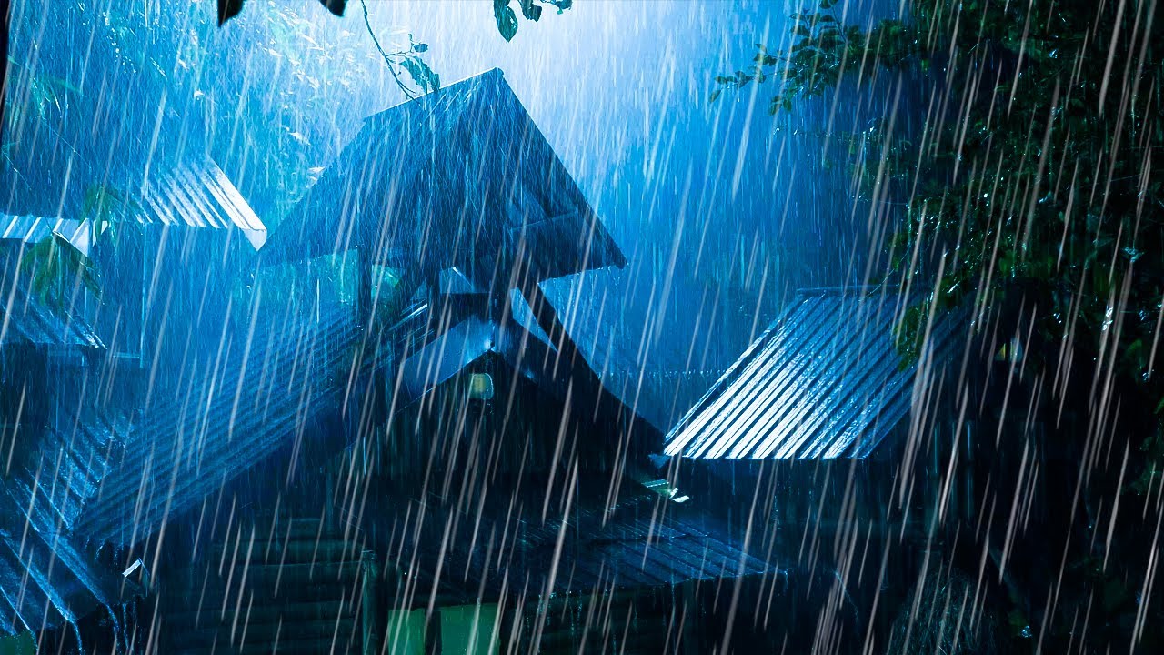 Deep Relaxation with Heavy Rain & Rolling Thunder on a Metal Roof at Night