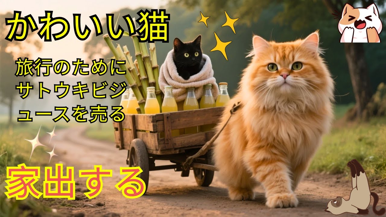 「サトウキビで稼ぐ猫！？オレンジキャットの旅行物語」| [Kitten journey]