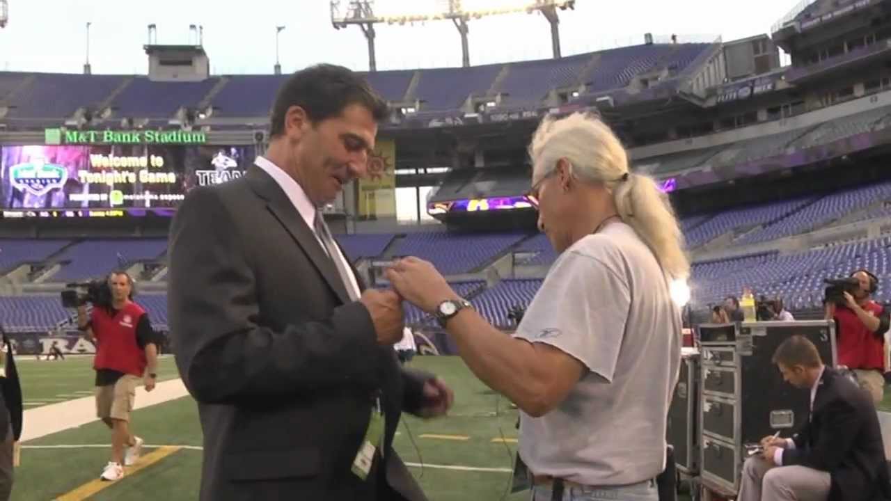NFL REFS FIRST GAME BACK PRE GAME OFF AIR TALKING TO MEDIA AND FANS ON FIELD