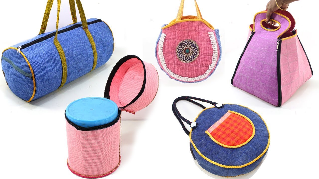 5 USEFUL BAGS from OLD CLOTHES - Travel Bag,Tiffin Bag,Lunch Bag
