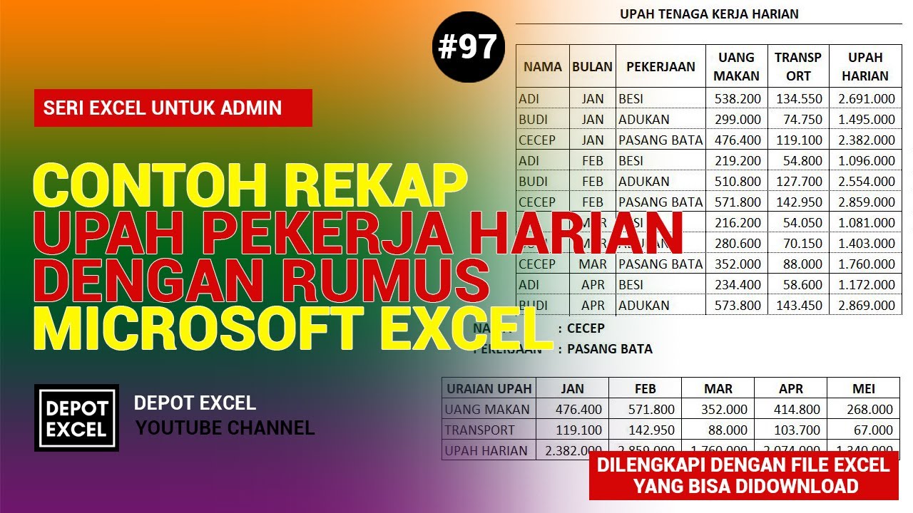 Contoh Rekap Upah Harian Pekerja di Excel