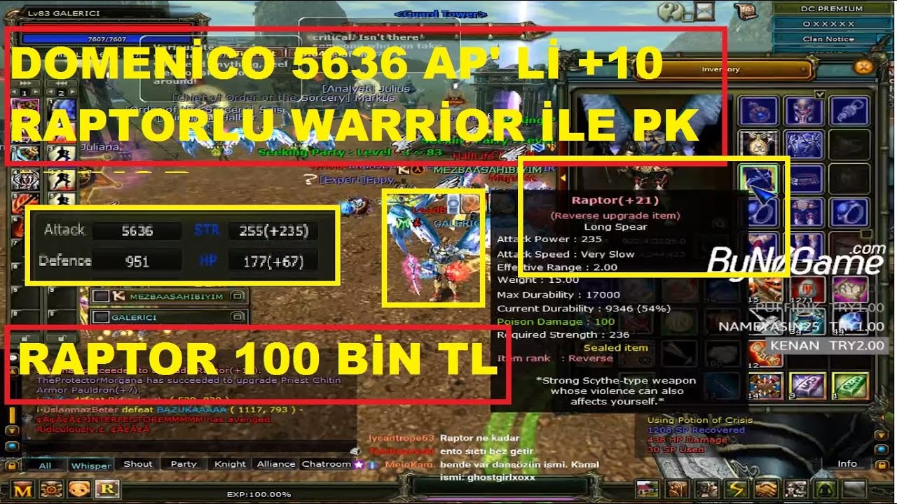 Domenico - +10 Raptorlu 5636 Ap' li Char İle Cz' de Seri Spike Keyfi :D - Knight Online