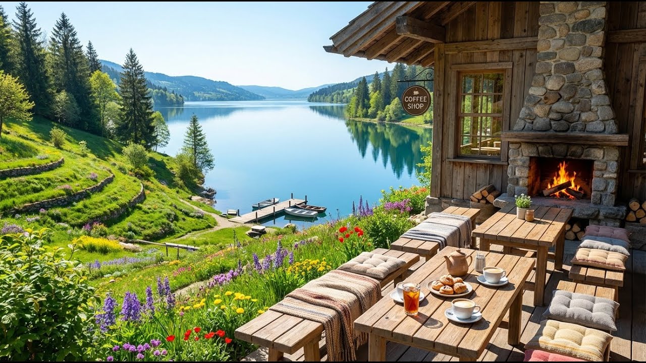 Lakeside Spring Morning Jazz ☕ Cozy Coffee Shop Ambience for Study, Focus and Relaxation