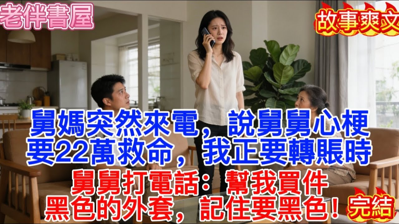 【完結】舅媽突然來電，說舅舅心梗要22萬救命，我正要轉賬時，舅舅打電話：幫我買件黑色的外套，記住要黑色！
