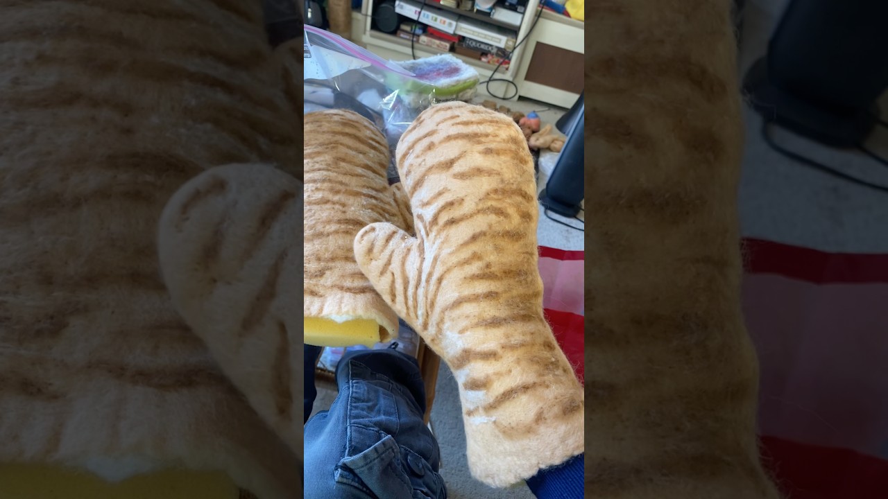 Wet felting tips and orange cat mittens! #fiberart #felting #wearableart #wool #wetfelting