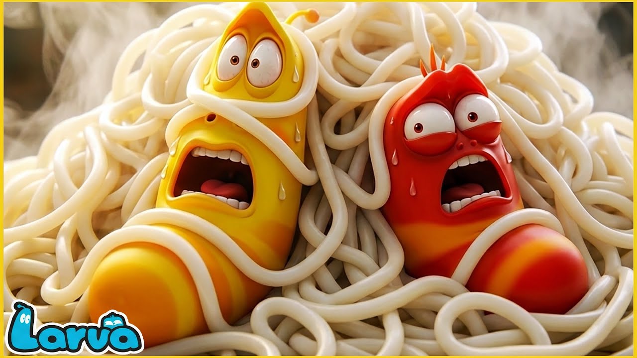 Larva - Giant Cup Noodle Challenge 🍜 Red & Yellow Spaghetti Battle | Funny Cartoon For Kids
