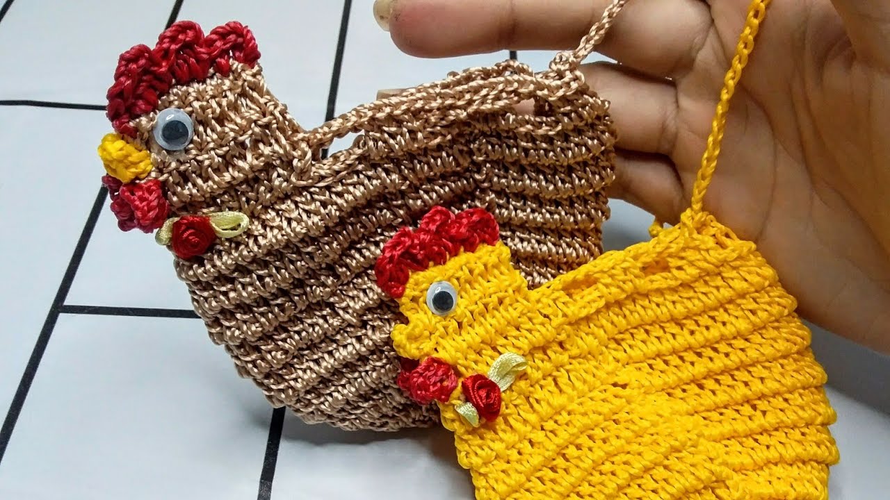 Porta moedas de galinha em crochê rápido e fácil