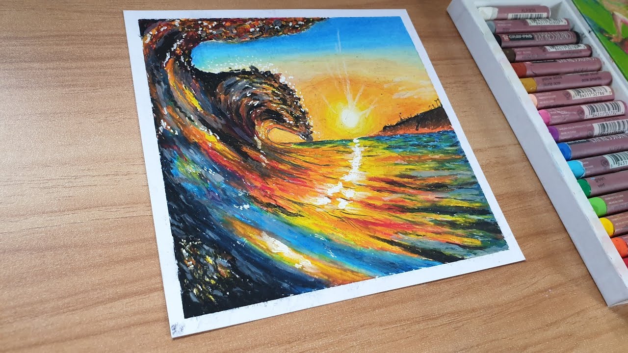 Oil Pastel Drawing Tutorial Step by step | Sunset Waves