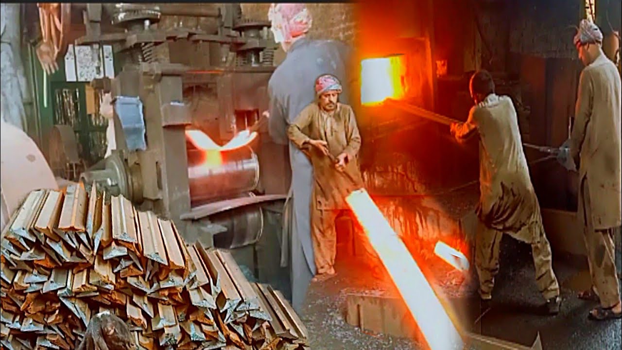 Amazing process of making chaff cutter blade from train track in iron melting furnace & ruler Press