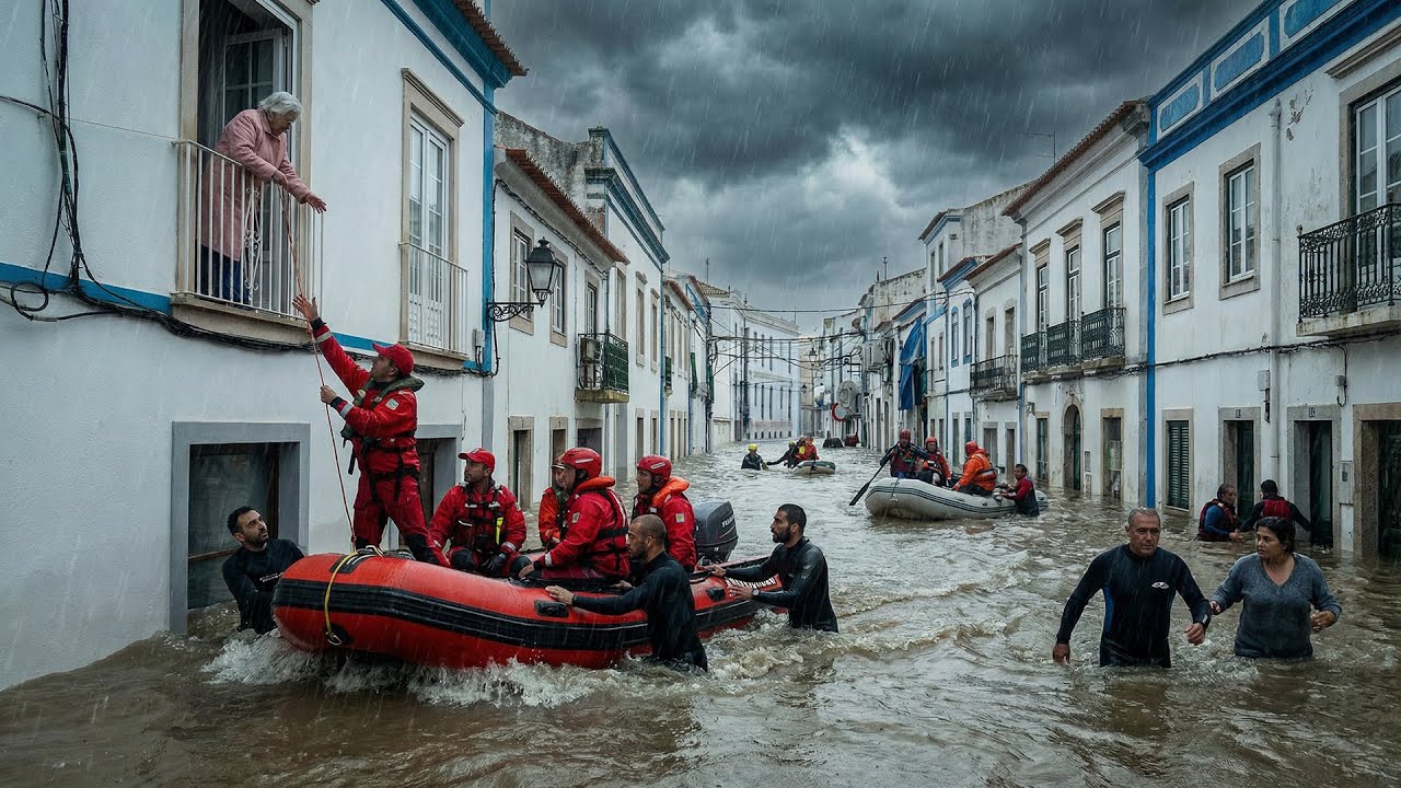 Португалию ударил шторм Леонардо! Алькасер-ду-Сал под водой, когда реки затопляют города