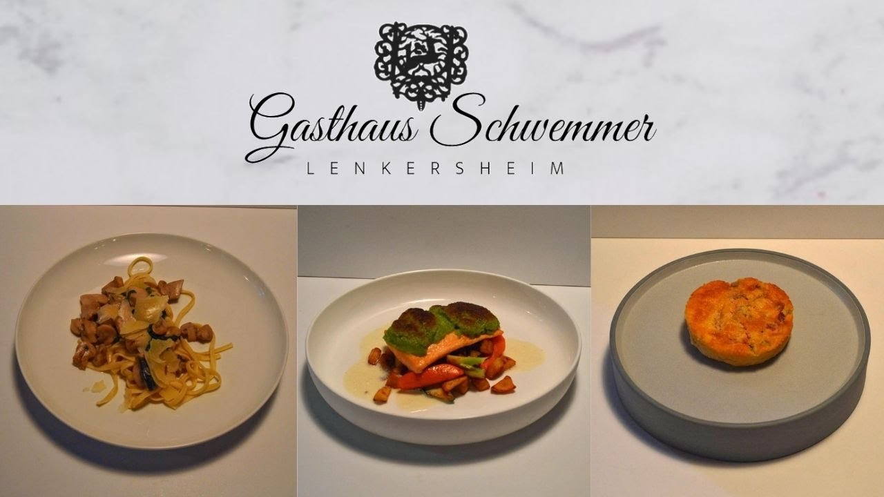 Genussmenü zum Abholen 31 | Nudeln mit gebratenen Pilzen | Spessart-Lachsforelle | Rhabarberkuchen
