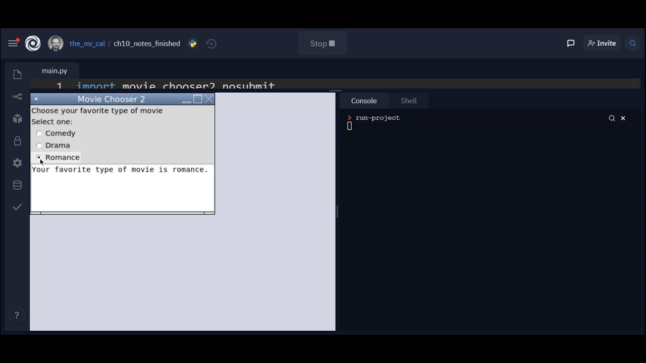 Movie Chooser 2 GUI (no submit button) Sample Run