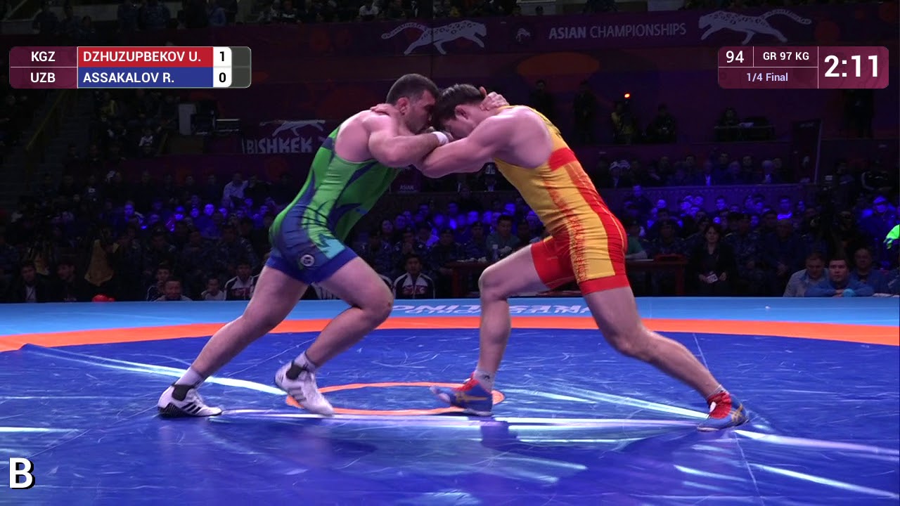 1/4 GR - 97 kg: U. DZHUZUPBEKOV (KGZ) v. R. ASSAKALOV (UZB)