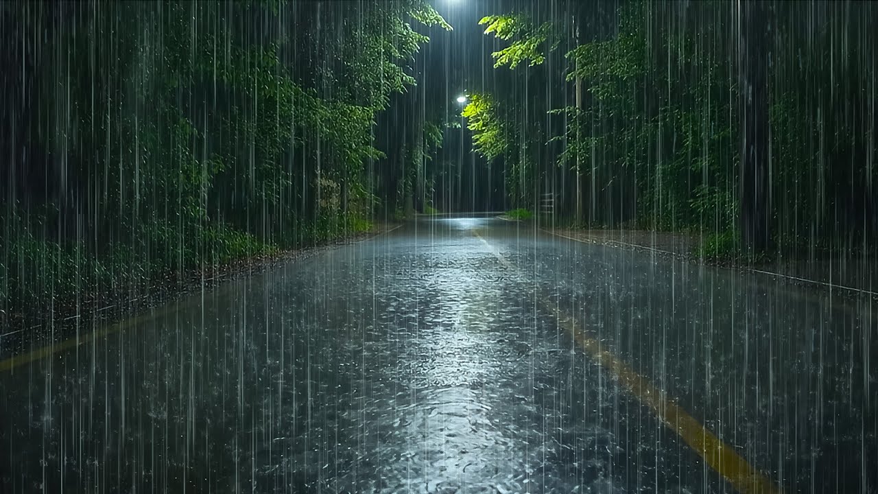 Healing Rain to Calm Your Mind | Heavy Rain on a Peaceful Road | ASMR Deep Sleep, Insomnia