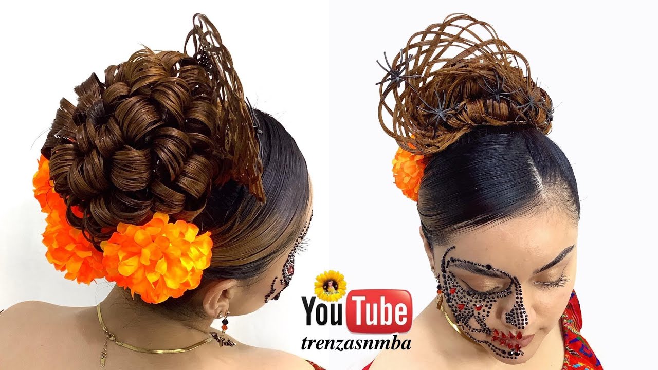 Hermoso peinado  catrina recogido alto fácil ❤️, peinado Halloween o día de muertos