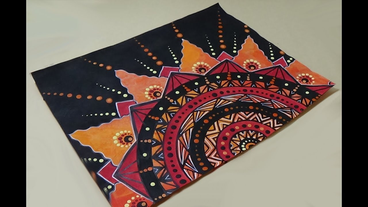 Sun Mandala Drawing with Paint Marker & Gel Pen on Painted Paper