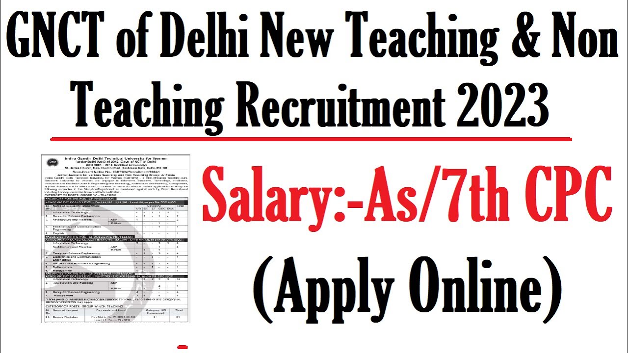 GNCT of Delhi New Teaching & Non Teaching Recruitment 2023, Apply Online, Salary As/7th CPC