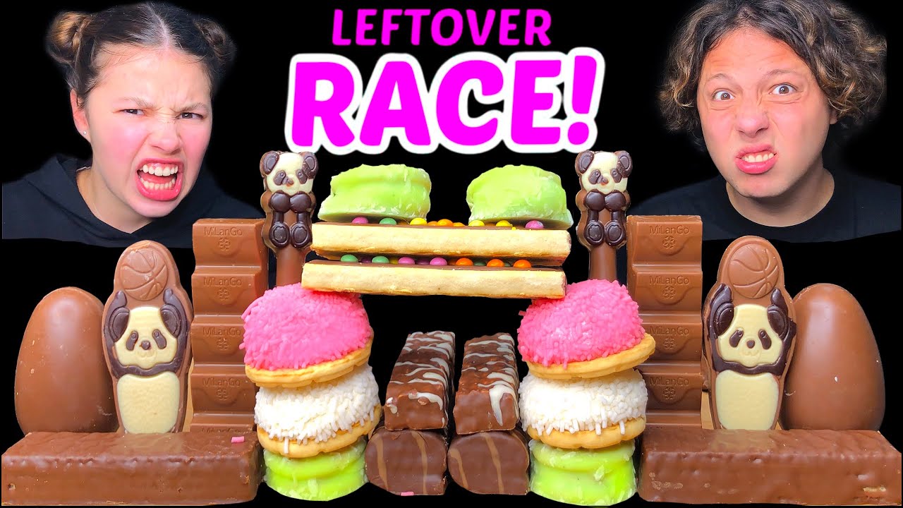 ASMR Leftover Chocolate Dessert Race! Candy Bars, Egg, Marshmallow Eating Mukbang 먹방 Tati ASMR