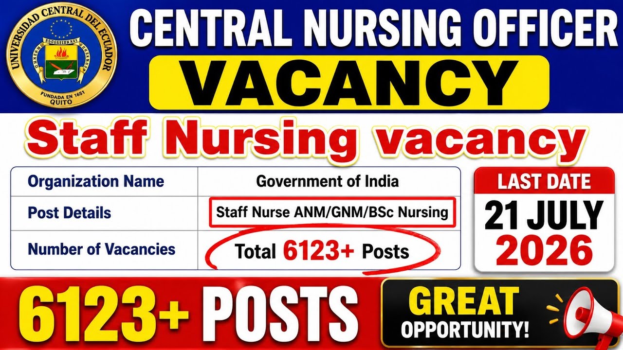 Central Nursing Officer Vacancy 2026 | 6123+ Posts | Nursing Officer Recruitment 2026