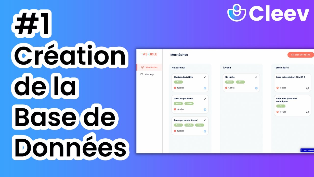 Créer une app de gestion de tâches avec Bubble.io - #1 La base de données - Formation Bubble