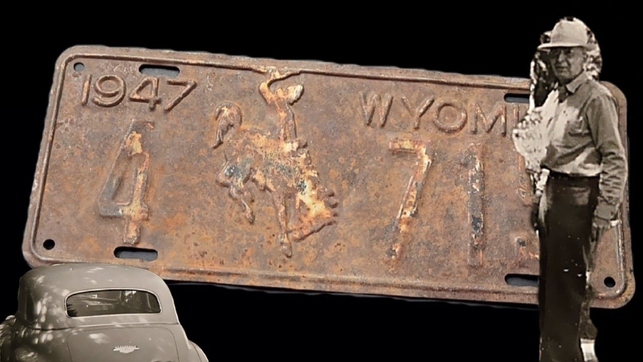 Очень ржавый номерной знак Вайоминга 1947 года — реставрация