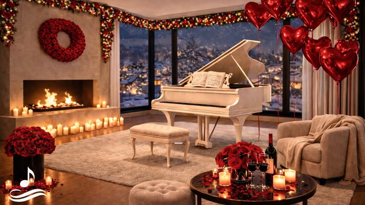 Romantic Fireplace Jazz Night 🌹🎹 | Relaxing Piano & Smooth Jazz for Valentine’s Evening