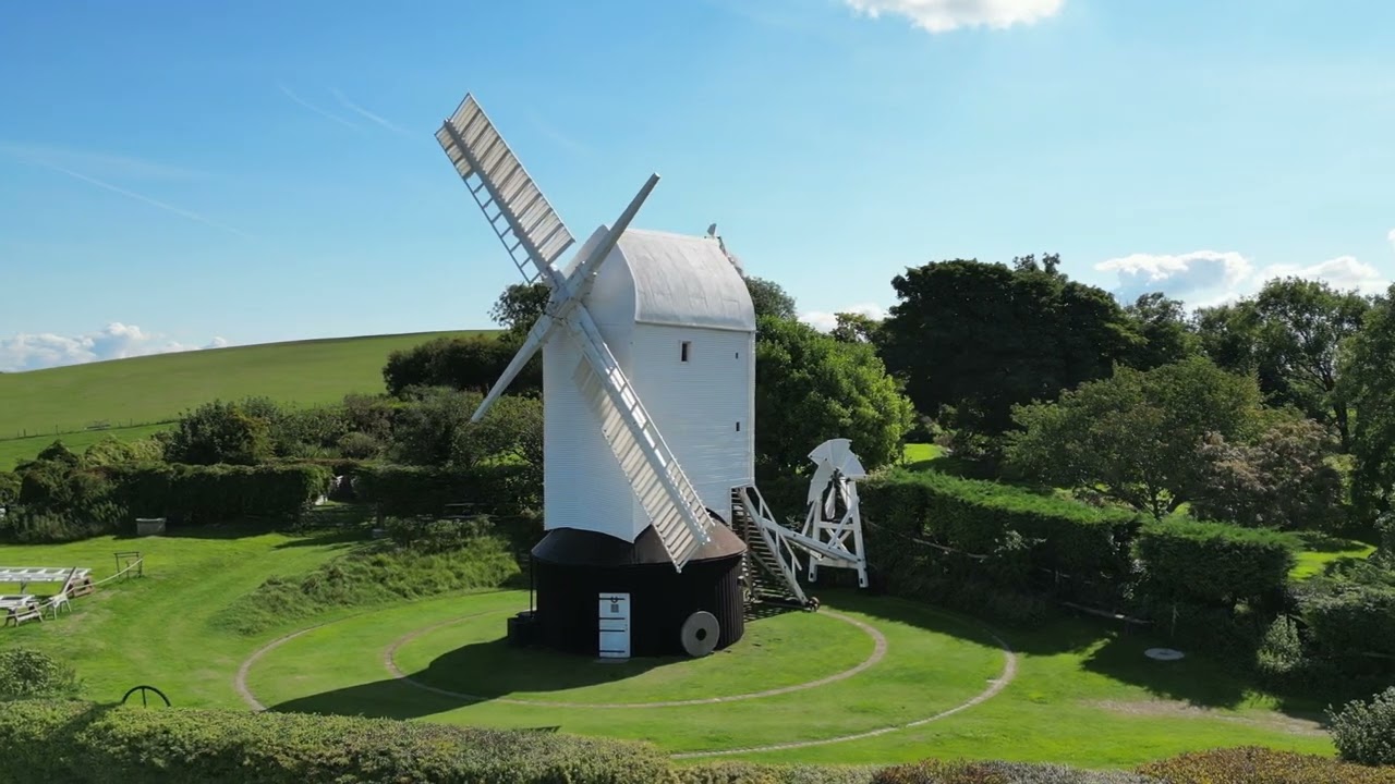 Drone views of the beautiful Jack and Jill Windmills, East Sussex.