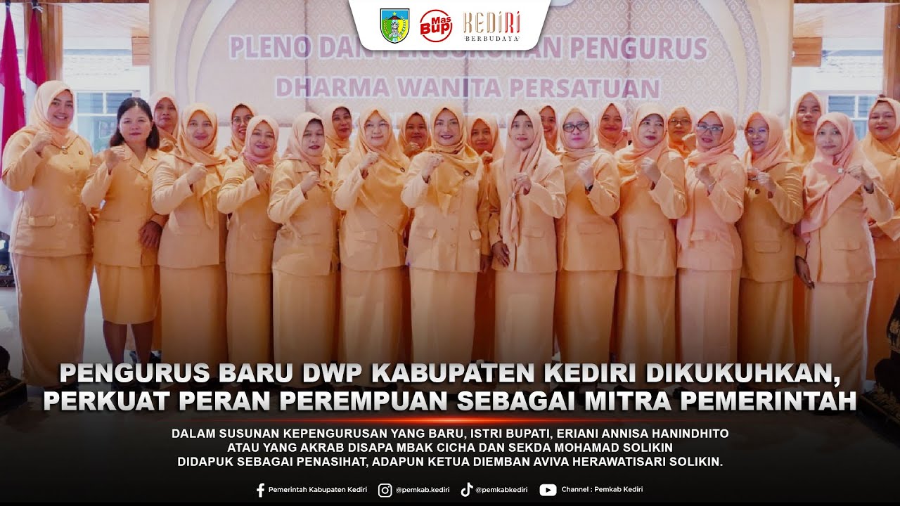 Pengurus Baru DWP Kabupaten Kediri Dikukuhkan,  Perkuat Peran Perempuan Sebagai Mitra Pemerintah