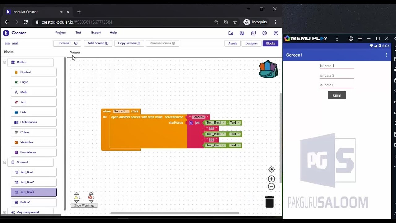 KODULAR - Mengirim data dari satu screen ke screen lain - 3 data juga boleh dengan start value
