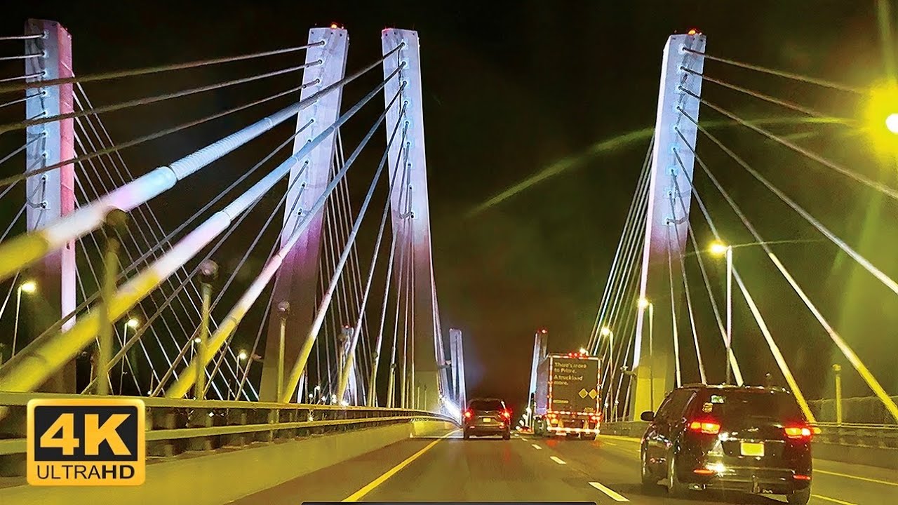 Driving Over Verrazzano-Narrows Bridge at Night | Brooklyn-Queens Expressway to Staten Island POV 4K