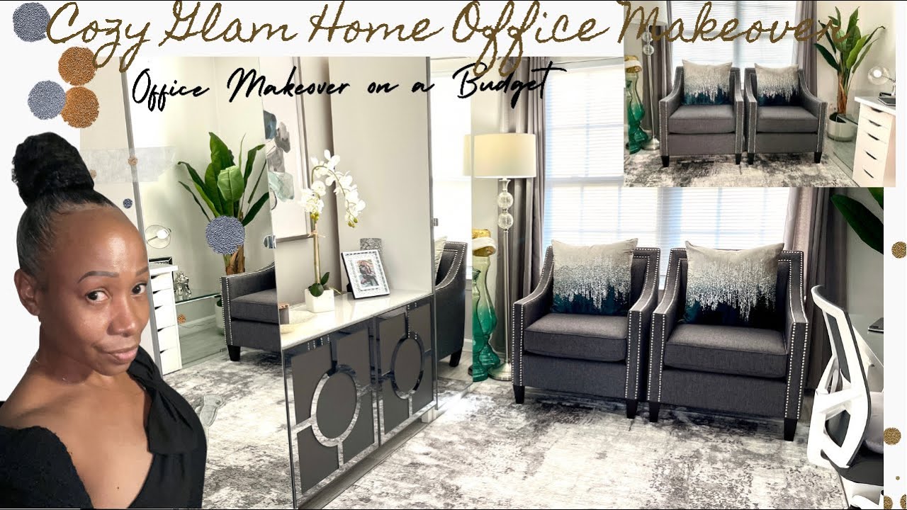 SMALL HOME OFFICE MAKEOVER ON A BUDGET | COZY GLAM HOME OFFICE MAKE OVER + CLEAN WITH ME